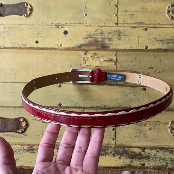 BRIGHTON 100% LEATHER BELT RED CROCODILE TEXT VINTAGE SILVER BOHO WESTERN BELT M main image 13
